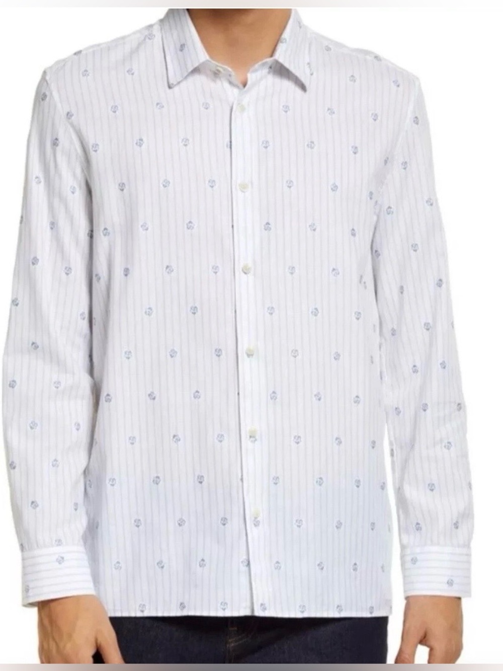 NWT Ted Baker Men's Long Sleeve Stripe Flower Coupe Button-down Shirt Size XL